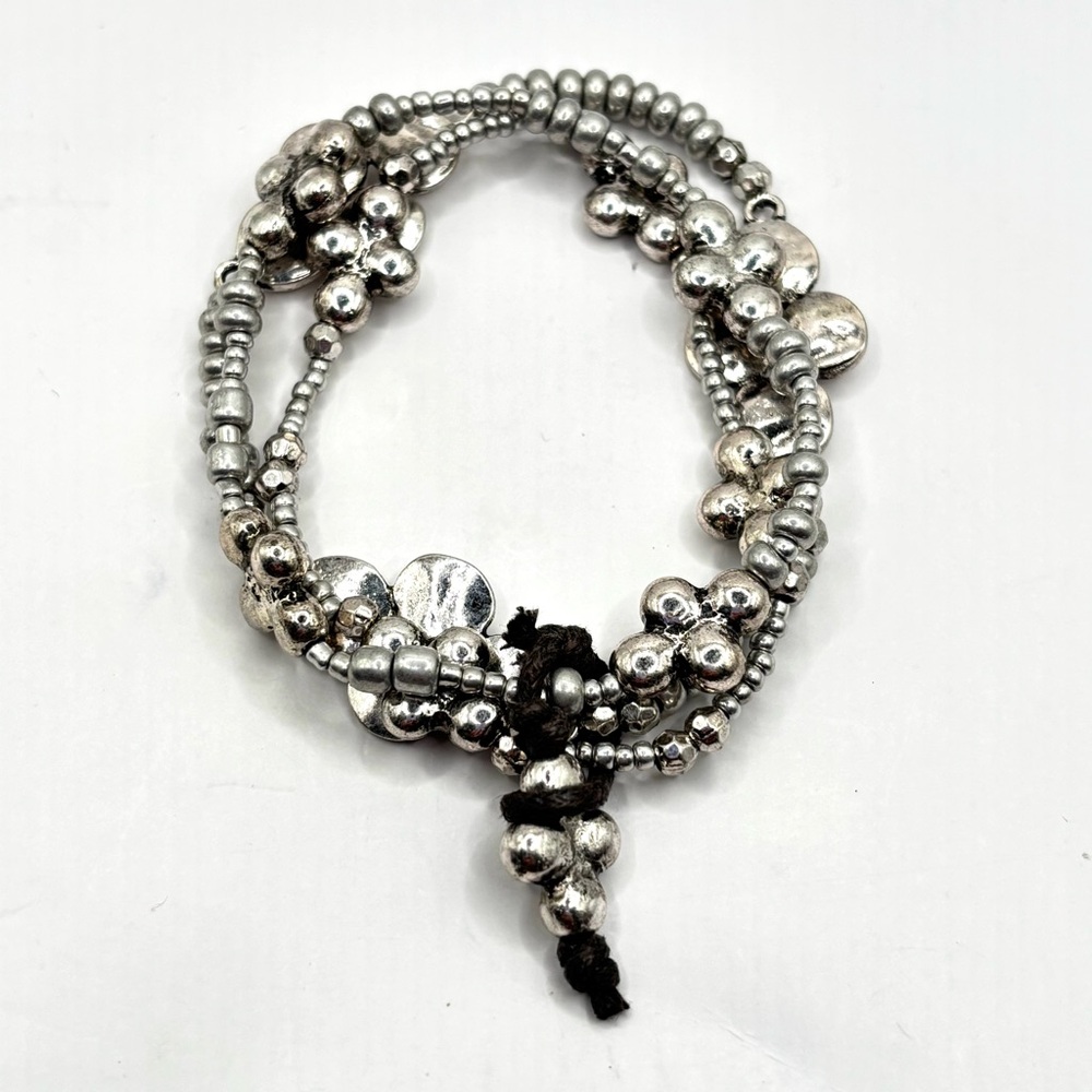 Elegant Silver Beaded Stackable Stretch Bracelets - image 2